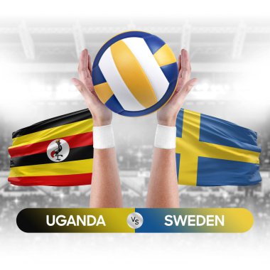 Uganda İsveç milli takımlarına karşı voleybol voleybol topu yarışma konsepti.