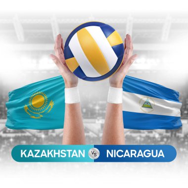 Kazakistan Nikaragua milli takımlarına karşı voleybol voleybol topu yarışma konsepti.