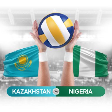 Kazakistan Nijerya milli takımlarına karşı voleybol voleybol topu yarışma konsepti.