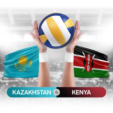 Kazakistan Kenya milli takımlarına karşı voleybol voleybol topu yarışma konsepti.