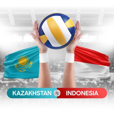 Kazakistan Endonezya milli takımlarına karşı voleybol voleybol topu yarışma konsepti.