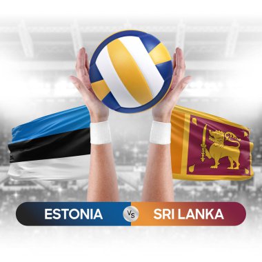 Estonya, Sri Lanka milli takımlarına karşı voleybol voleybol topu yarışma konsepti.