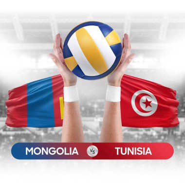 Moğolistan Tunus milli takımlarına karşı voleybol voleybol topu yarışma konsepti.