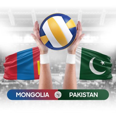 Moğolistan Pakistan milli takımlarına karşı voleybol voleybol maçı konsepti.