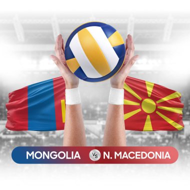 Moğolistan, Kuzey Makedonya milli takımlarına karşı voleybol voleybol topu yarışma konsepti.