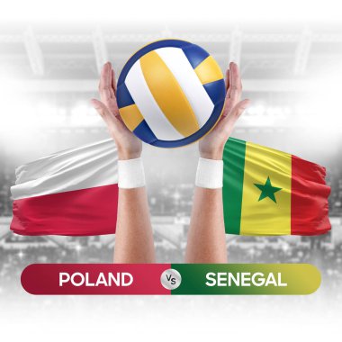 Polonya, Senegal milli takımlarına karşı voleybol voleybol maçı konsepti.