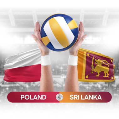 Polonya, Sri Lanka milli takımlarına karşı voleybol voleybol topu yarışma konsepti.