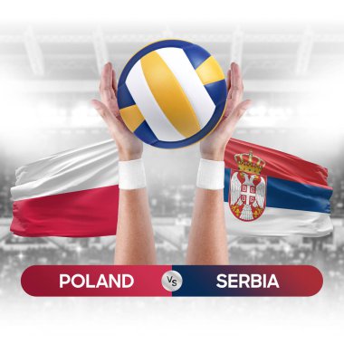 Polonya Sırbistan milli takımlarına karşı voleybol voleybol maçı konsepti.