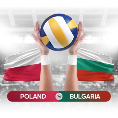 Polonya, Bulgaristan milli takımlarına karşı voleybol voleybol maçı konsepti.