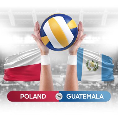 Polonya, Guatemala milli takımlarına karşı voleybol voleybol topu yarışma konsepti.