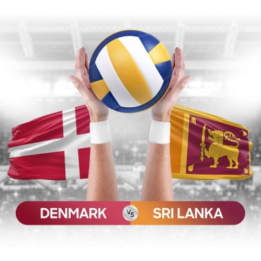 Danimarka Sri Lanka milli takımlarına karşı voleybol voleybol topu yarışma konsepti.