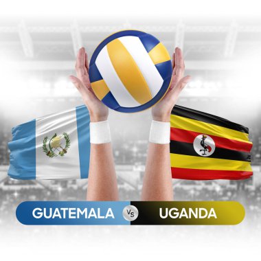 Guatemala Uganda milli takımlarına karşı voleybol voleybol topu yarışması konsepti.