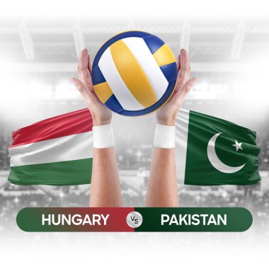 Macaristan Pakistan milli takımlarına karşı voleybol voleybol maçı konsepti.