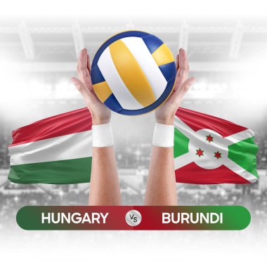 Macaristan, Burundi milli takımlarına karşı voleybol voleybol topu yarışma konsepti.
