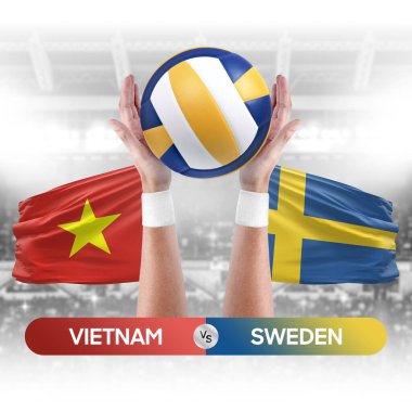 Vietnam İsveç milli takımlarına karşı voleybol voleybol maçı konsepti.