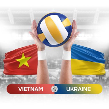 Vietnam, Ukrayna milli takımlarına karşı voleybol voleybol maçı konsepti.