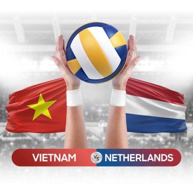 Vietnam, Hollanda milli takımlarına karşı voleybol voleybol topu yarışma konsepti.