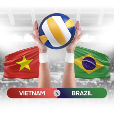 Vietnam Brezilya milli takımlarına karşı voleybol voleybol maçı konsepti.