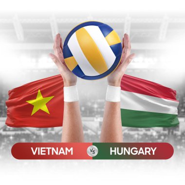 Vietnam, Macaristan milli takımlarına karşı voleybol voleybol maçı konsepti.