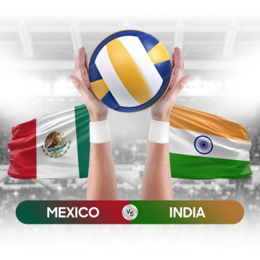 Meksika, Hindistan milli takımlarına karşı voleybol voleybol maçı konsepti.
