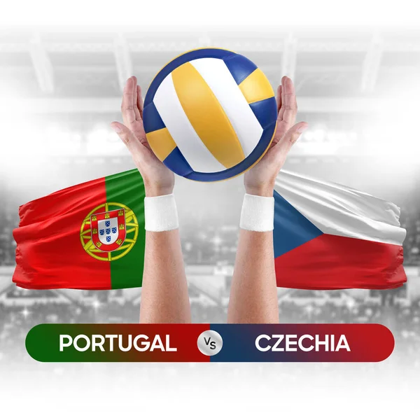 Portugal vs Czechia national teams volleyball volley ball match competition concept.