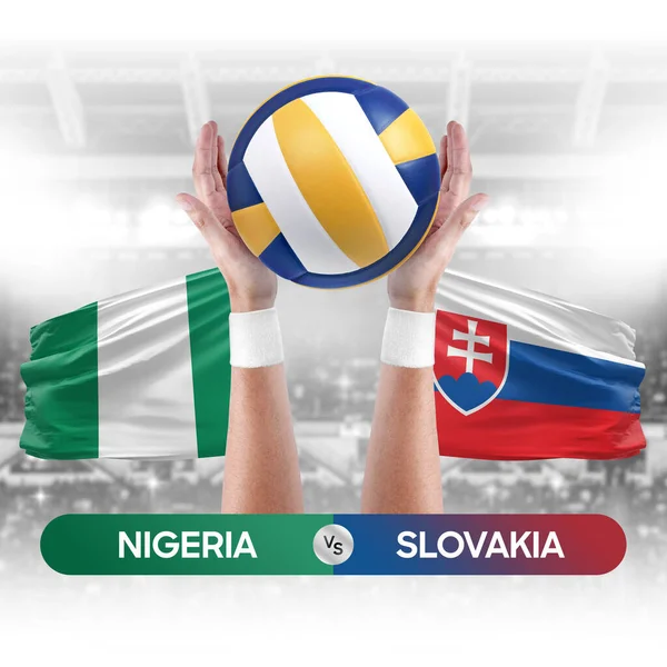 Nijerya Slovakya milli takımlarına karşı voleybol voleybol topu yarışma konsepti.