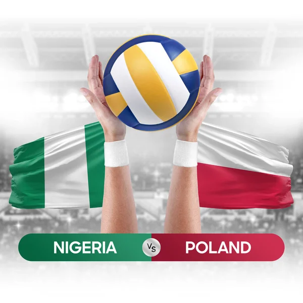 Nigeria vs Poland national teams volleyball volley ball match competition concept.