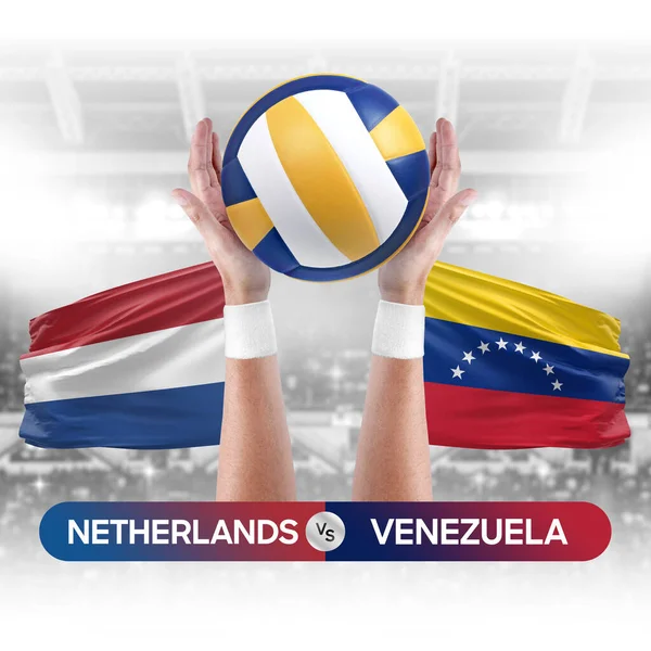 荷兰对委内瑞拉国家足球队排球比赛的概念 — 图库照片
