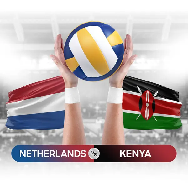 Hollanda Kenya milli takımlarına karşı voleybol voleybol topu yarışma konsepti.