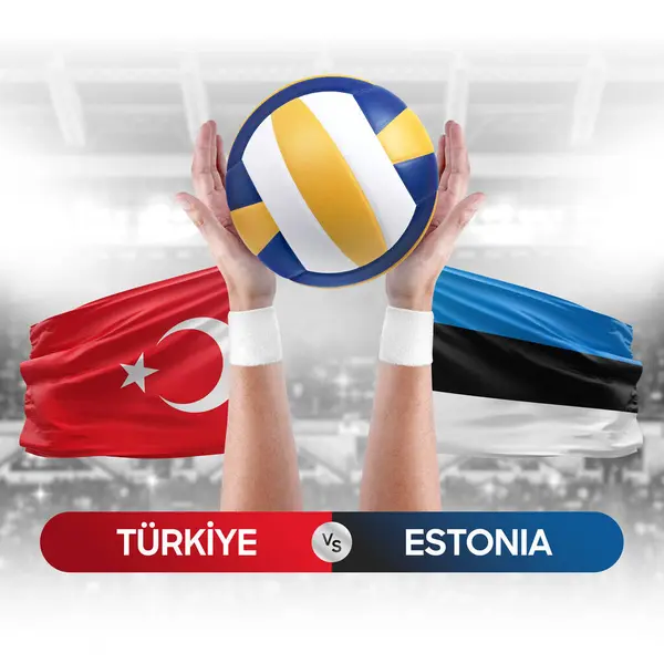 stock image Turkiye vs Estonia national teams volleyball volley ball match competition concept.