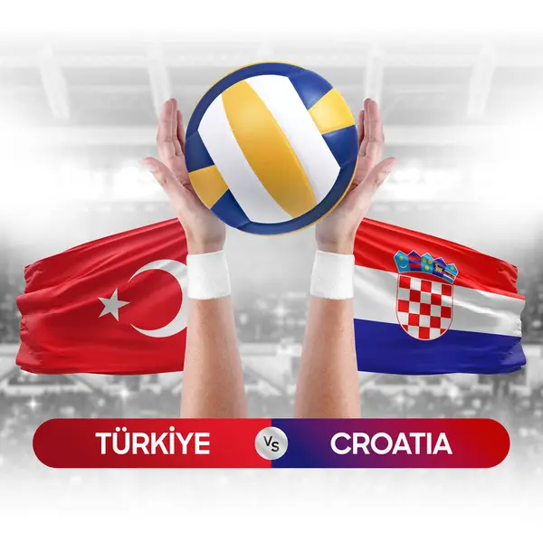 Turkiye对克罗地亚国家队排球比赛概念 — 图库照片