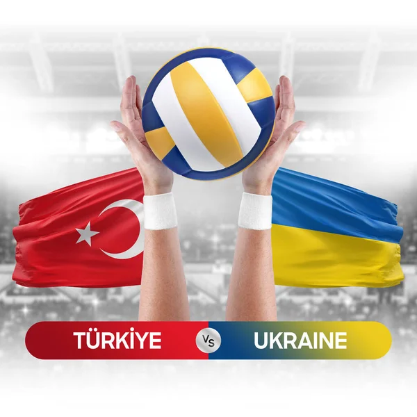 Turkiye Ucrania Equipos Nacionales Voleibol Voleibol Partido Concepto Competencia —  Fotos de Stock