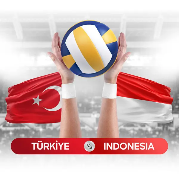 Turkiye vs Indonesia national teams volleyball volley ball match competition concept.