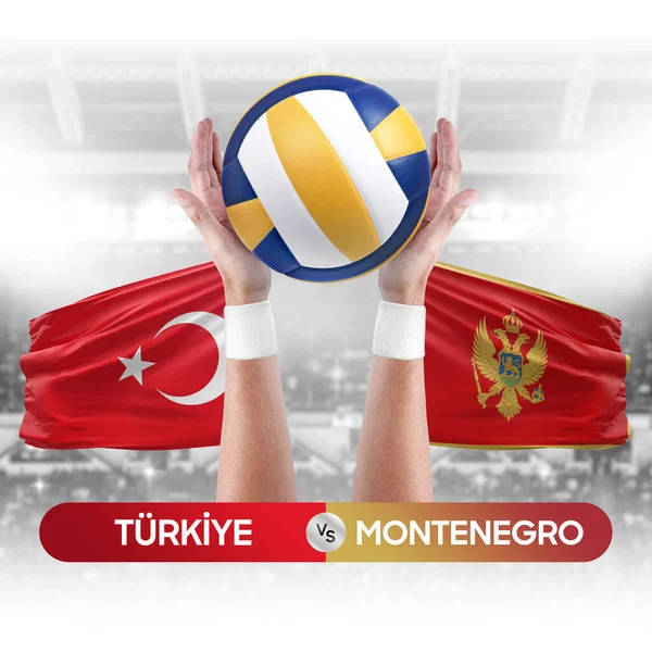 Turkiye对黑山国家队排球截击球比赛的概念 — 图库照片