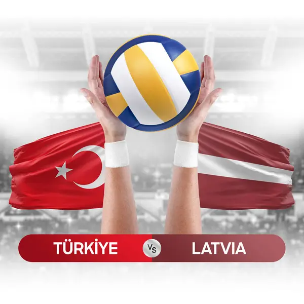 Türkiye Lettland Nationalmannschaften Spielkonzept Für Volleyball Wettkämpfe — Stockfoto