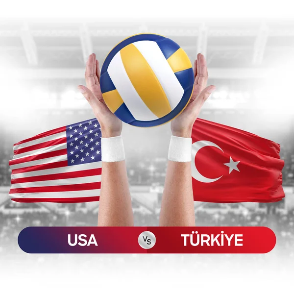美国对土耳其国家队排球比赛的概念 — 图库照片