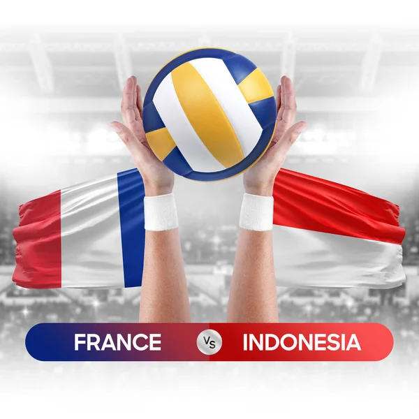 France Indonésie Équipes Nationales Volley Ball Match Concept Compétition — Photo