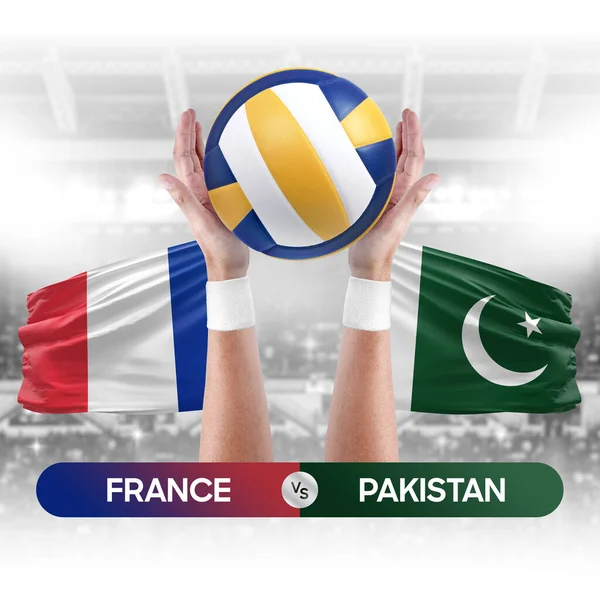 stock image France vs Pakistan national teams volleyball volley ball match competition concept.