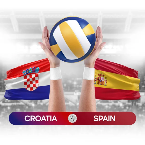 Croatia vs Spain national teams volleyball volley ball match competition concept.