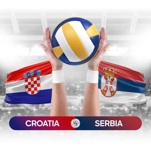 stock image Croatia vs Serbia national teams volleyball volley ball match competition concept.