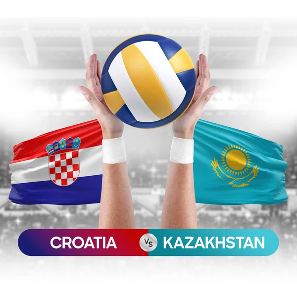 Hırvatistan Kazakistan milli takımlarına karşı voleybol voleybol topu yarışma konsepti.