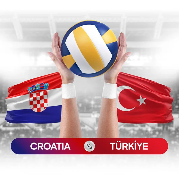 Концепція Змагань Волейболу Збірних Хорватії Проти Туреччини — стокове фото