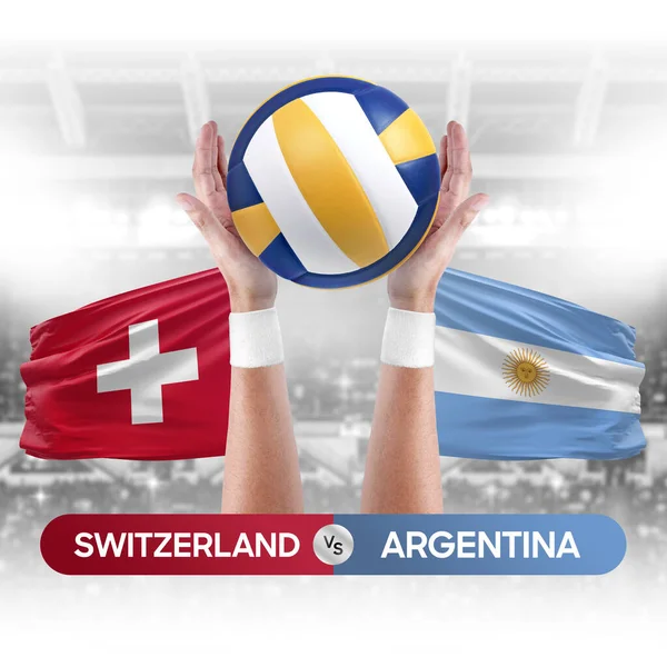 Switzerland vs Argentina national teams volleyball volley ball match competition concept.