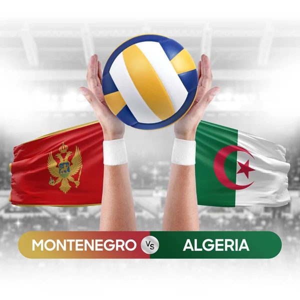 Montenegro vs Algeria national teams volleyball volley ball match competition concept.