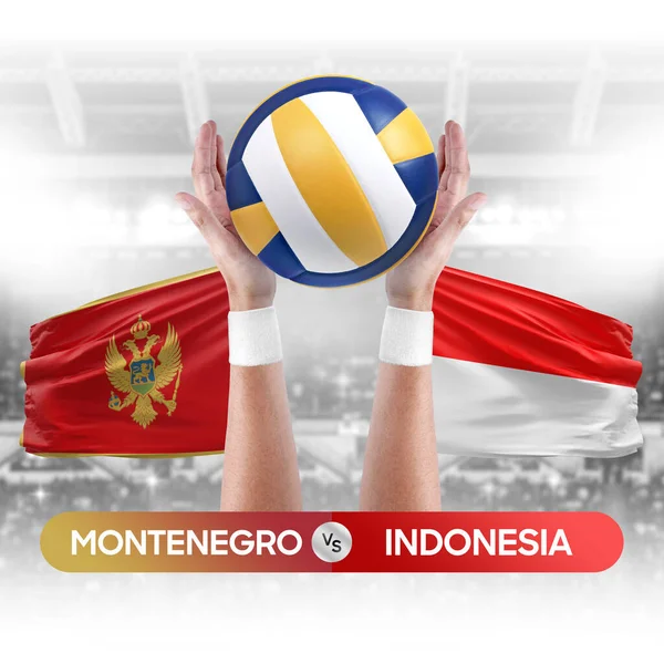 Montenegro vs Indonesia national teams volleyball volley ball match competition concept.