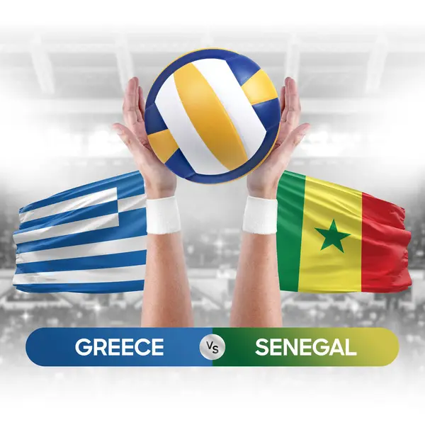 Greece vs Senegal national teams volleyball volley ball match competition concept.