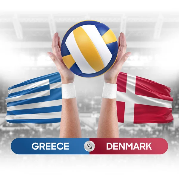 Greece vs Denmark national teams volleyball volley ball match competition concept.