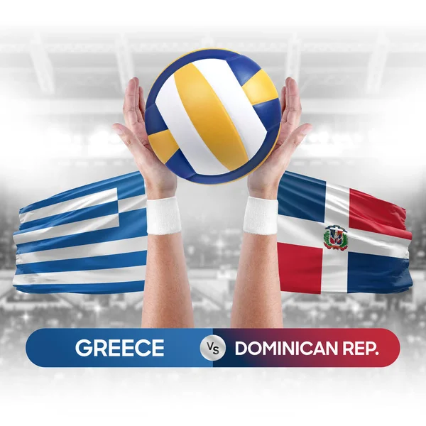 Greece vs Dominican Republic national teams volleyball volley ball match competition concept.