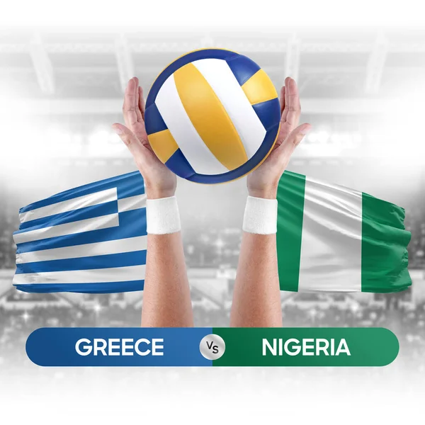 Greece vs Nigeria national teams volleyball volley ball match competition concept.