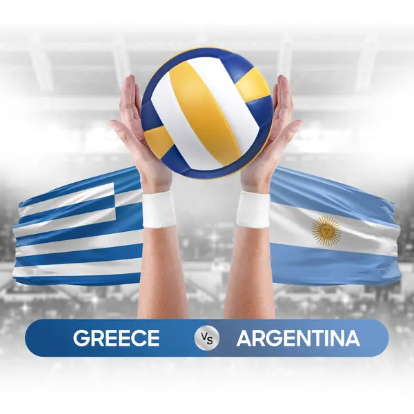 Yunanistan Arjantin milli takımlarına karşı voleybol voleybol maçı konsepti.